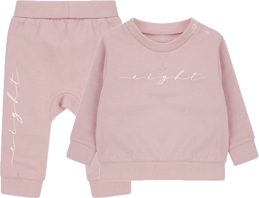 ENSEMBLE SWEAT COL ROND ENFANT | "CALI" - Rose/Blanc