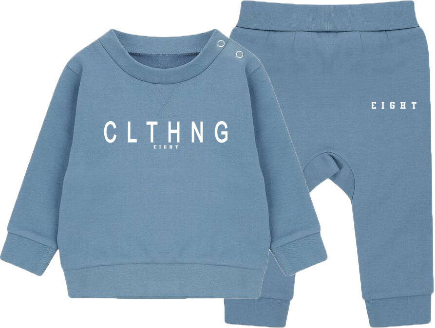 ENSEMBLE SWEAT COL ROND ENFANT | "CLTHNG" - Bleu/Blanc