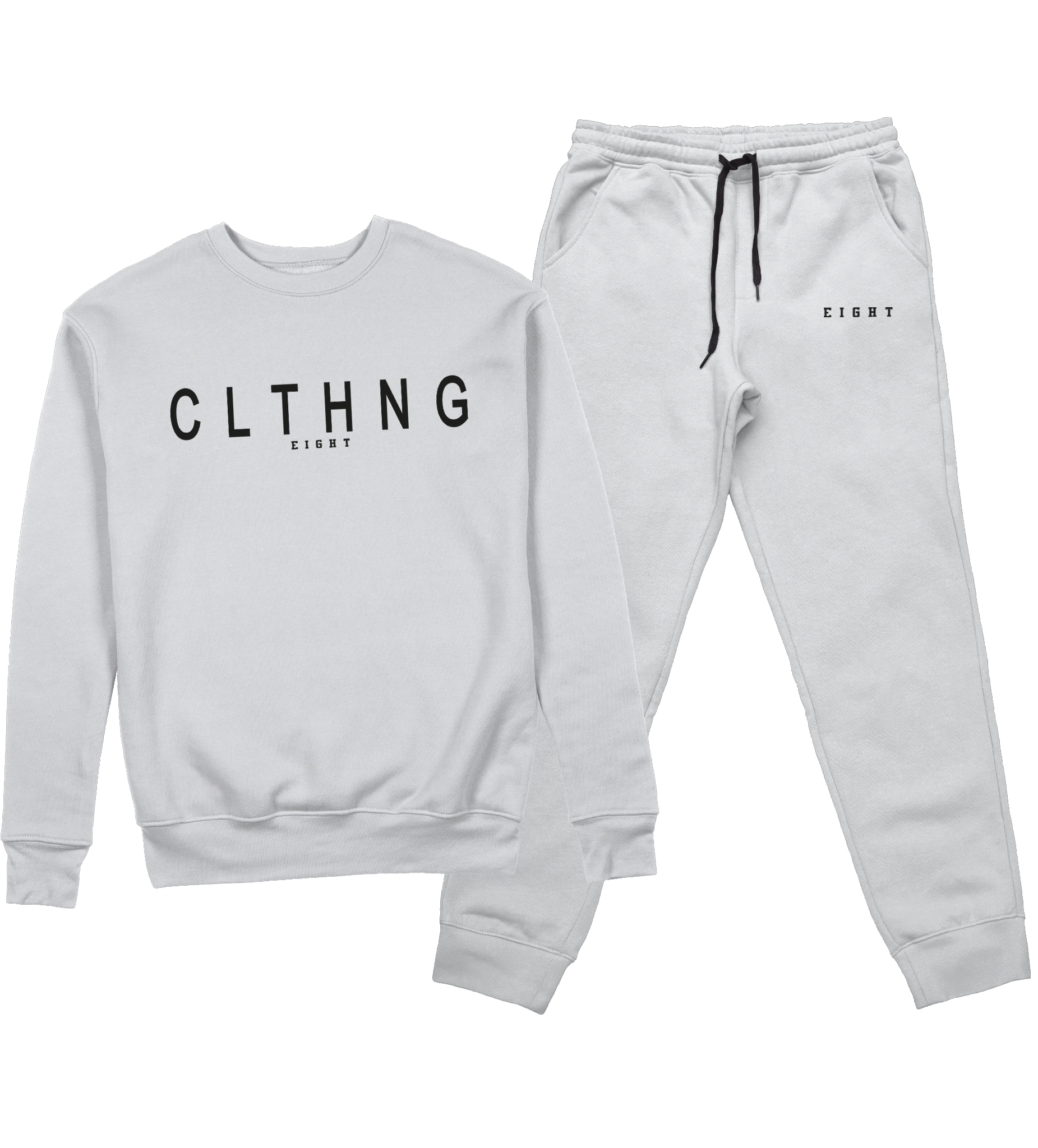 ENSEMBLE SWEAT COL ROND | "CLTHNG" - Blanc/Noir