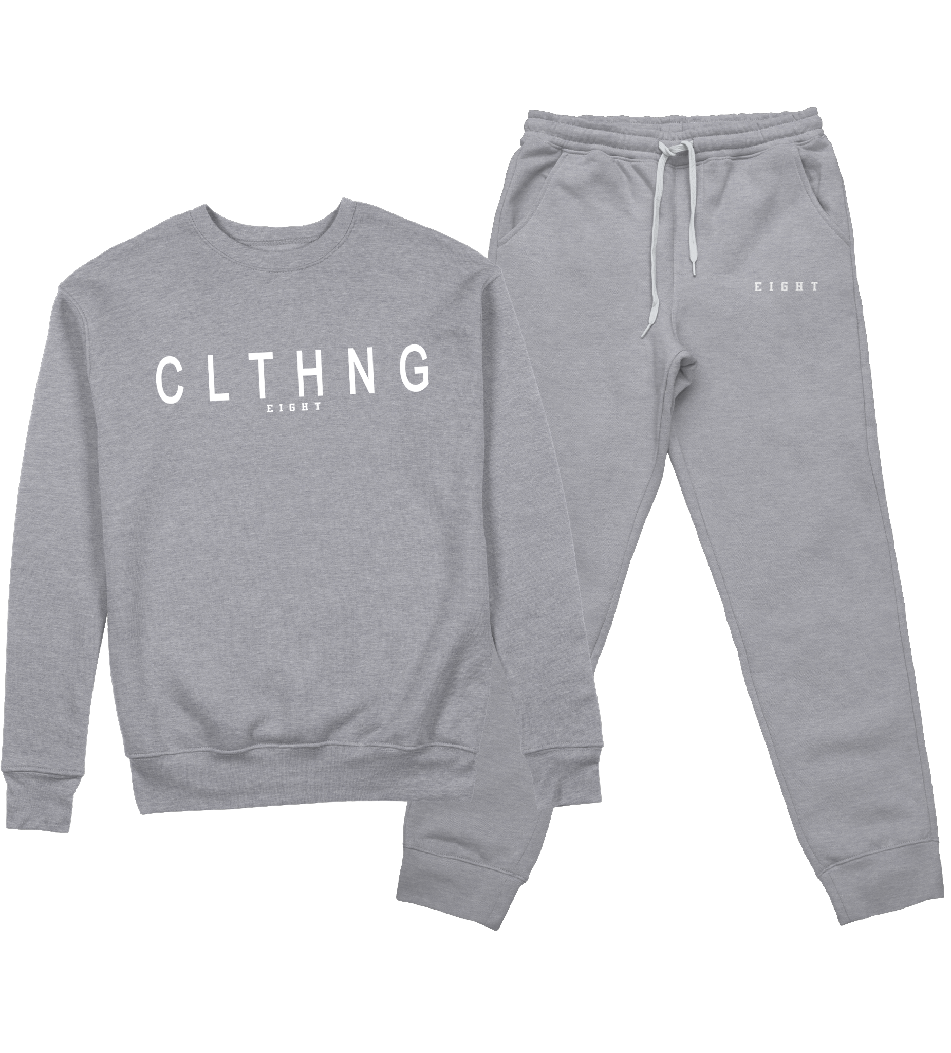 ENSEMBLE SWEAT COL ROND | "CLTHNG" - Gris Chiné/Blanc