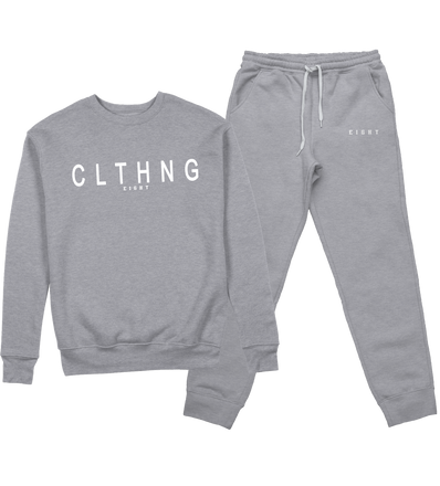 ENSEMBLE SWEAT COL ROND | "CLTHNG" - Gris Chiné/Blanc