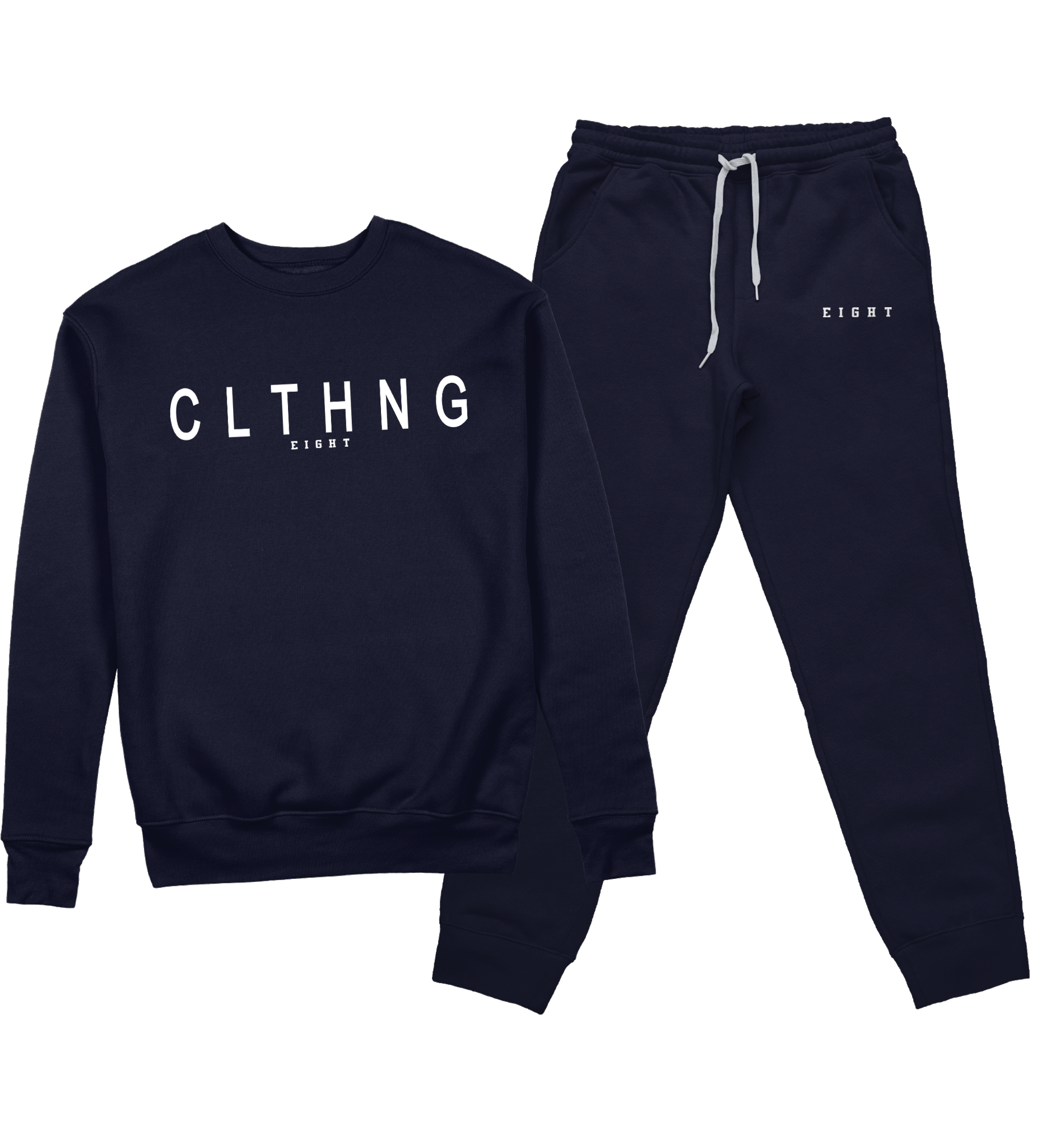 ENSEMBLE SWEAT COL ROND | "CLTHNG" - Marine/Blanc