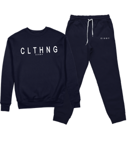 ENSEMBLE SWEAT COL ROND | "CLTHNG" - Marine/Blanc