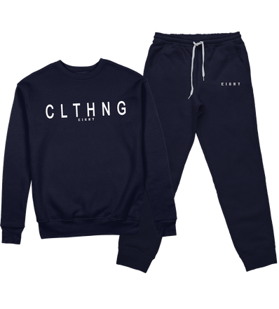 ENSEMBLE SWEAT COL ROND | "CLTHNG" - Marine/Blanc