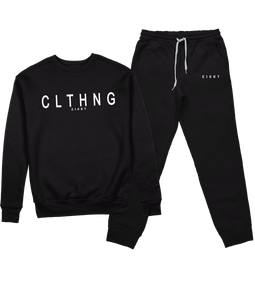 ENSEMBLE SWEAT COL ROND | "CLTHNG" - Noir/Blanc