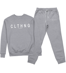 ENSEMBLE SWEAT COL ROND | "CLTHNG" - Gris Chiné/Blanc
