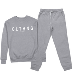 ENSEMBLE SWEAT COL ROND | "CLTHNG" - Gris Chiné/Blanc