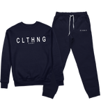 ENSEMBLE SWEAT COL ROND | "CLTHNG" - Marine/Blanc