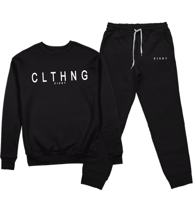 ENSEMBLE SWEAT COL ROND | "CLTHNG" - Noir/Blanc